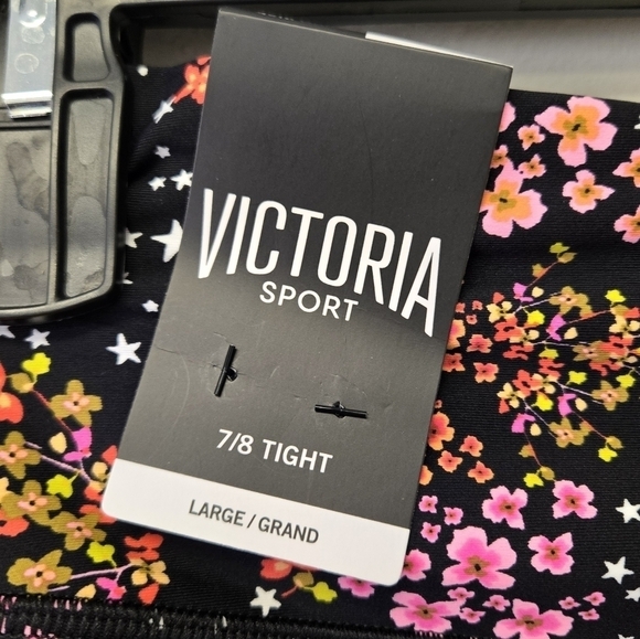 Victoria Secret Sport Stars Pink Floral Black High Rise 7/8 Leggings L - Picture 6 of 9